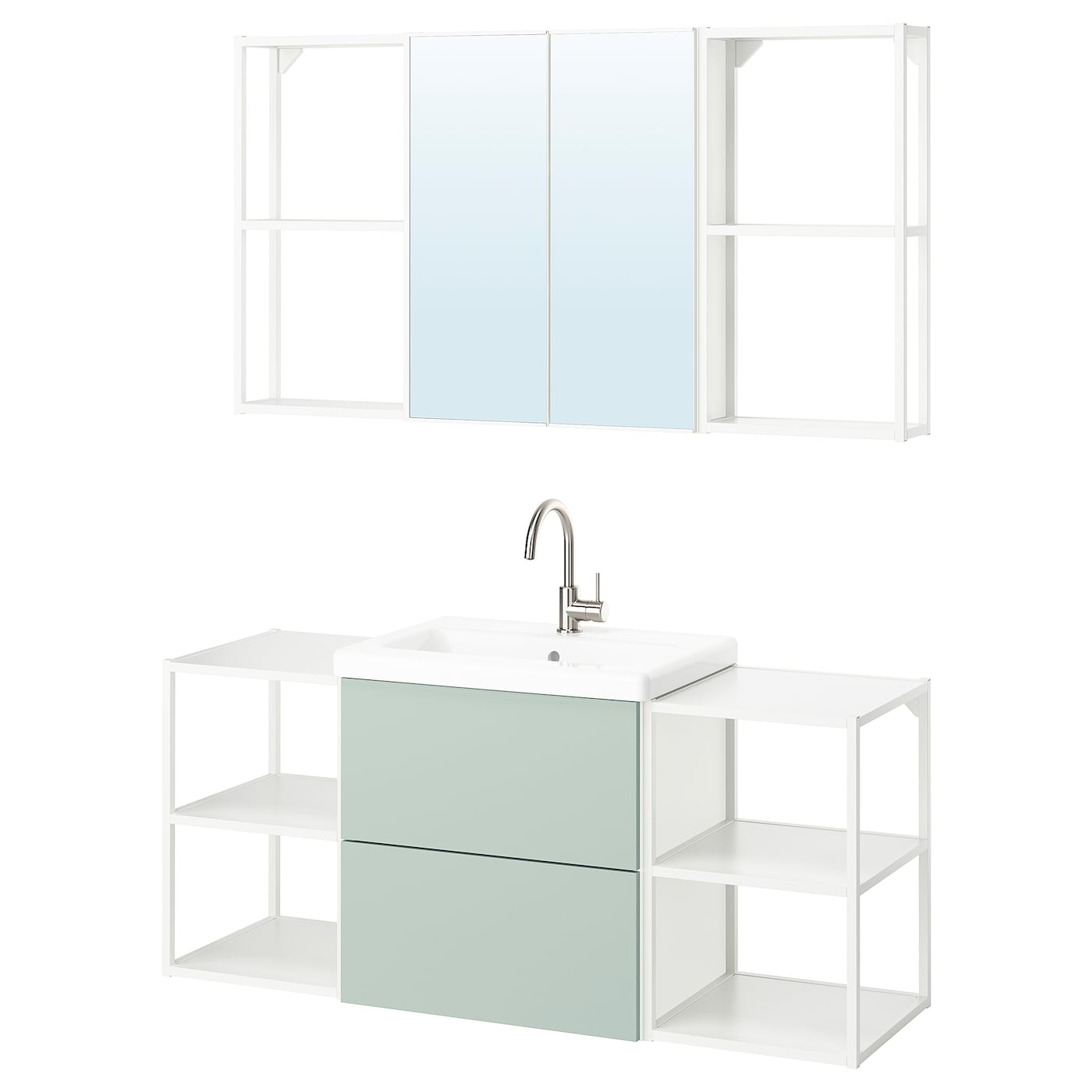 Комбинация для ванной - IKEA ENHET, 140х43х65 см, белый/серо-зеленый, ЭНХЕТ ИКЕА