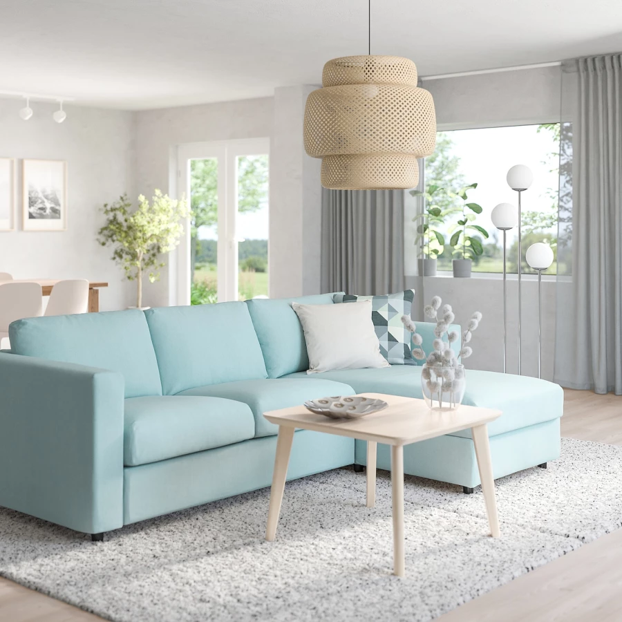 3-местный диван с шезлонгом - IKEA VIMLE, 98x271см, голубой, ВИМЛЕ ИКЕА (изображение №3)