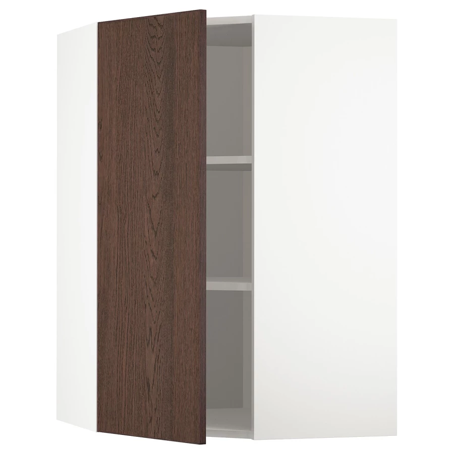 Угловой навесной шкаф с полками - METOD  IKEA/  МЕТОД ИКЕА, 100х68 см, белый/коричневый (изображение №1)