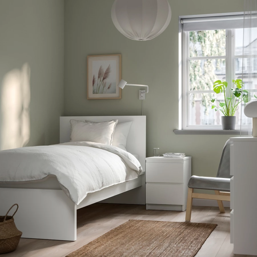 Кровать - IKEA MALM, 200х90 см, матрас жесткий, белый, МАЛЬМ ИКЕА (изображение №6)