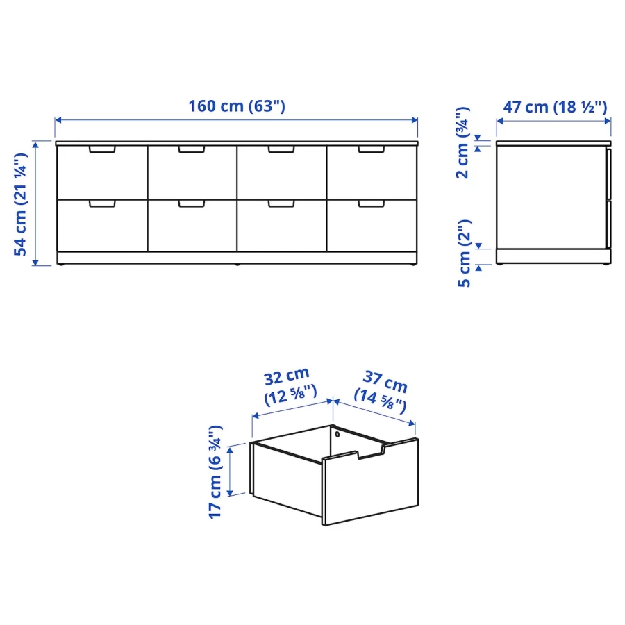 Комод - IKEA NORDLI/НОРДЛИ ИКЕА, 47х54х160 см, белый (изображение №5)