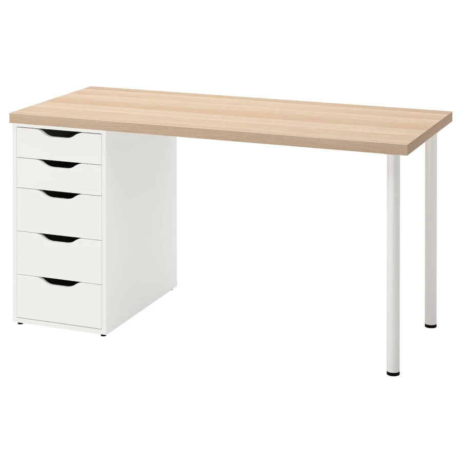 Письменный стол с ящиками - IKEA LAGKAPTEN/ALEX/ЛАГКАПТЕН/АЛЕКС ИКЕА, 140х60 см, под беленый дуб/белый, (изображение №1)