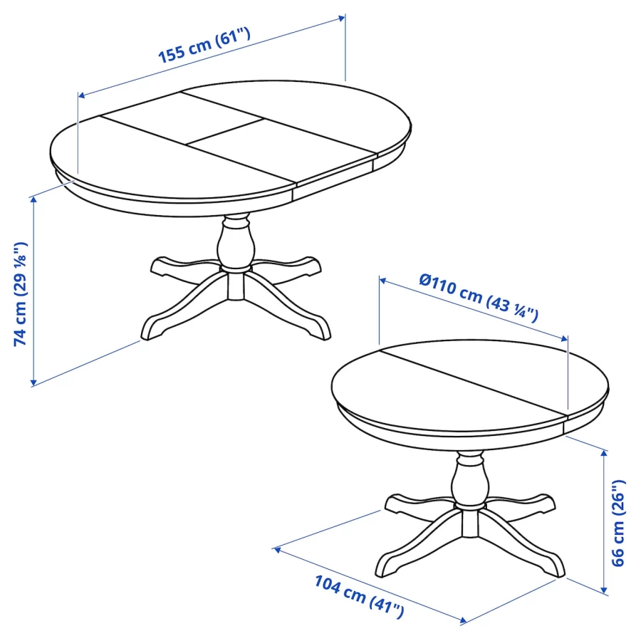 Стол круглый раздвижной - IKEA INGATORP, 155/110х74 см, белый, ИНГАТОРП ИКЕА (изображение №6)