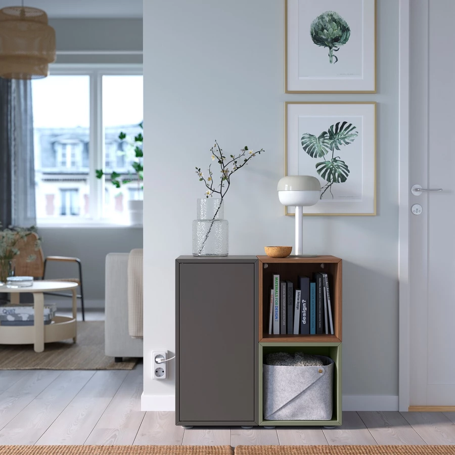 Комбинация для хранения - EKET IKEA/ ЭКЕТ ИКЕА,  72х70  см,  зеленый/коричневый/темно-серый (изображение №2)