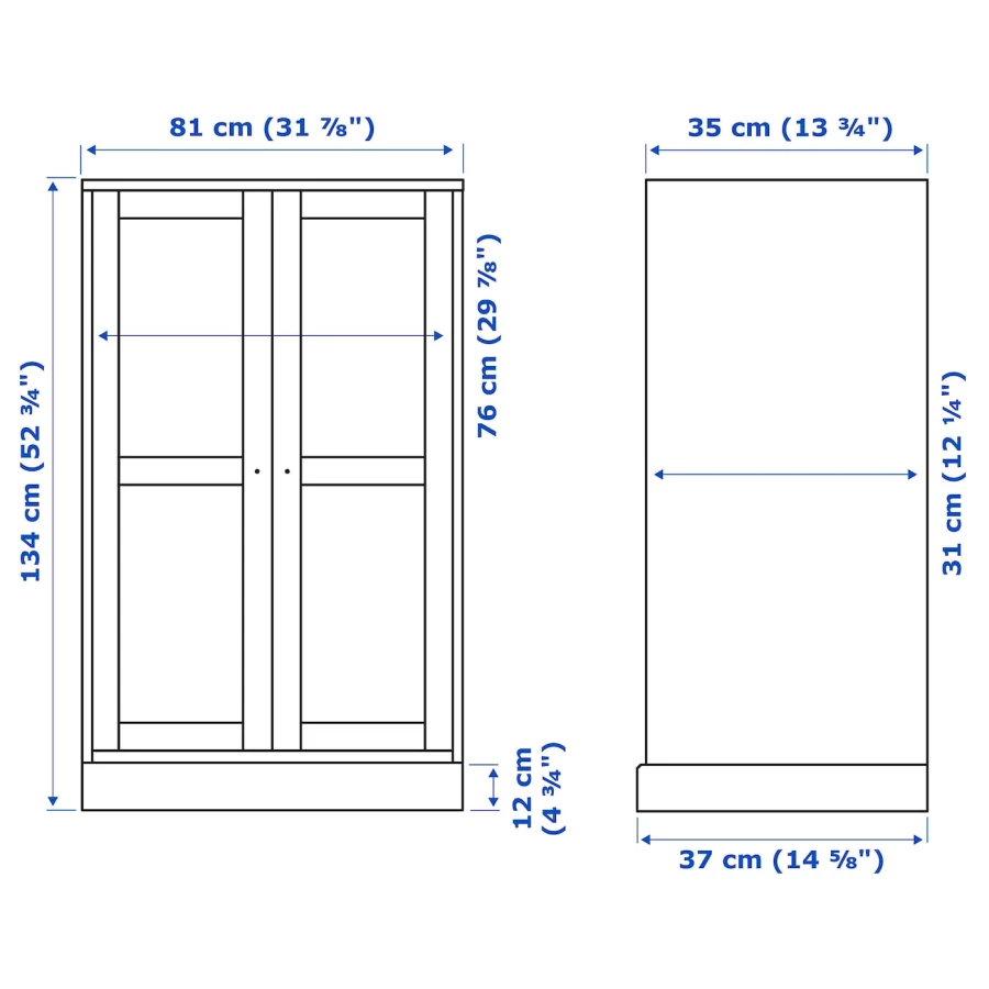 Шкаф-витрина с цоколем - IKEA HAVSTA/ХАВСТА ИКЕА, 81x37x134 см, белый (изображение №6)