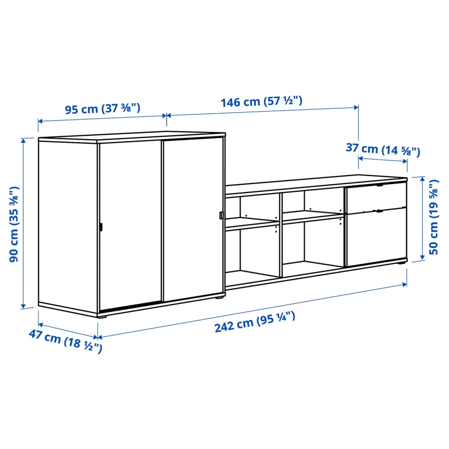 Шкаф для ТВ - IKEA VIHALS, 90x37x242cм, белый, ВИХАЛС ИКЕА (изображение №4)