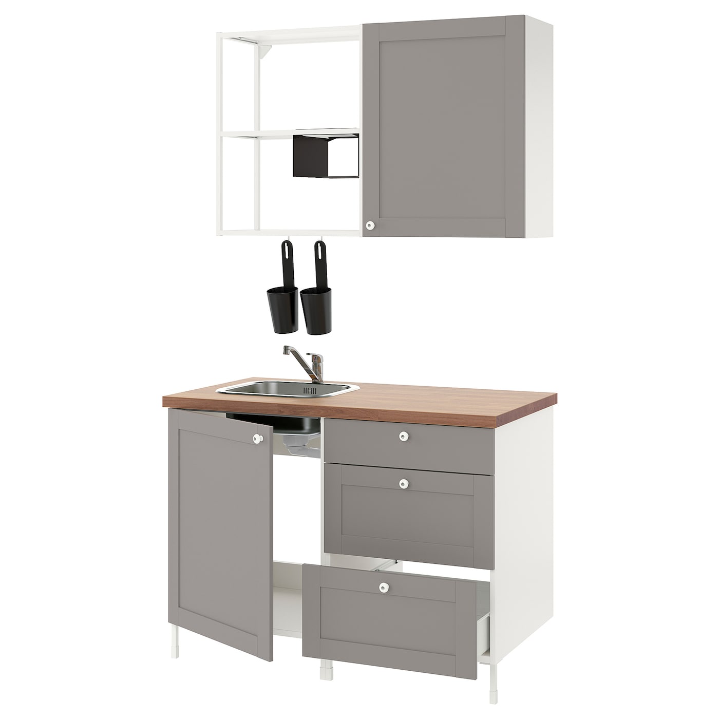 Кухонная комбинация для хранения вещей - ENHET  IKEA/ ЭНХЕТ ИКЕА, 123х63,5х222 см, белый/серый/бежевый