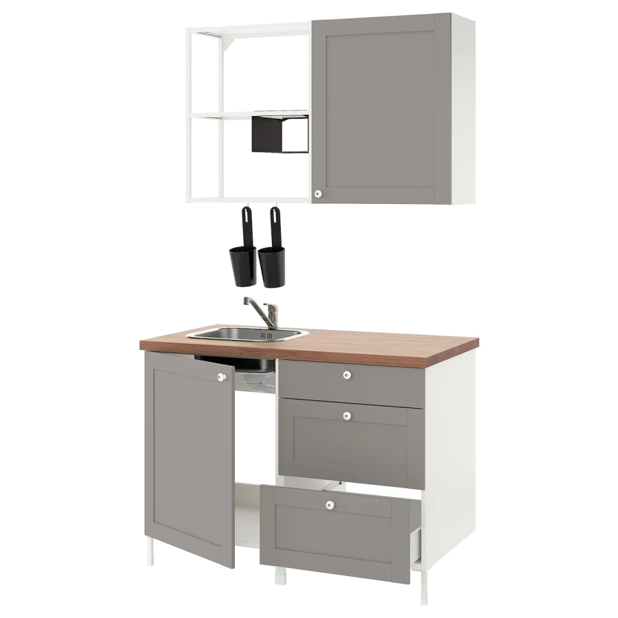 Кухонная комбинация для хранения вещей - ENHET  IKEA/ ЭНХЕТ ИКЕА, 123х63,5х222 см, белый/серый/бежевый (изображение №1)