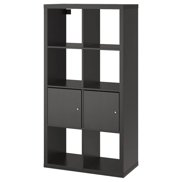 Стеллаж 8 ячеек с дверцами - IKEA KALLAX, 77х147 см, черный, КАЛЛАКС ИКЕА