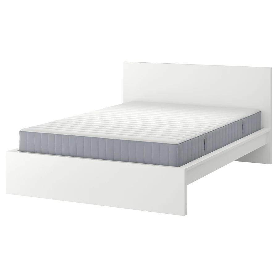 Кровать - IKEA MALM, 200х140 см, матрас средне-жесткий, белый, МАЛЬМ ИКЕА (изображение №1)
