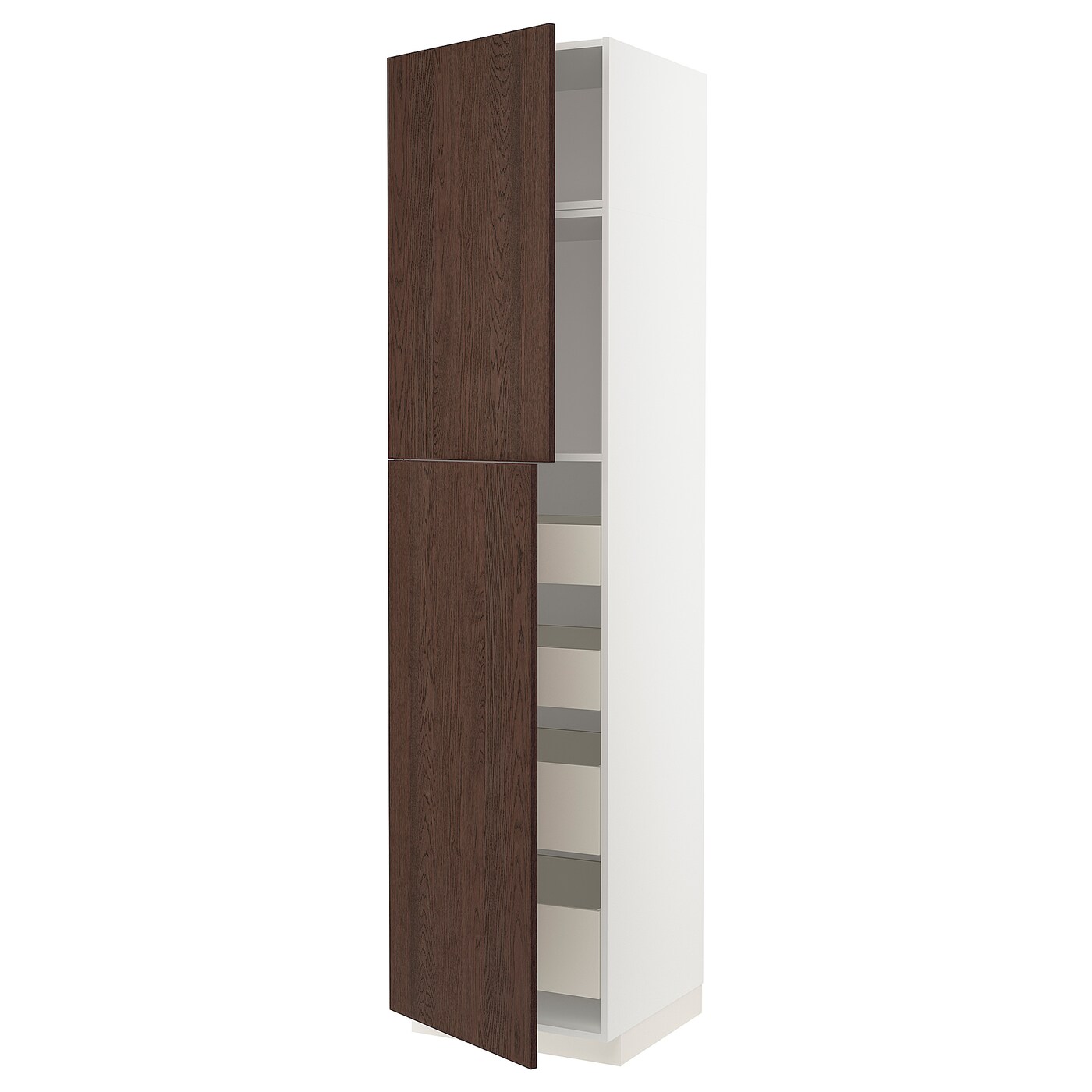 Высокий шкаф с ящиками - IKEA METOD/MAXIMERA/МЕТОД/МАКСИМЕРА ИКЕА, 240х60х60 см, белый/коричневый