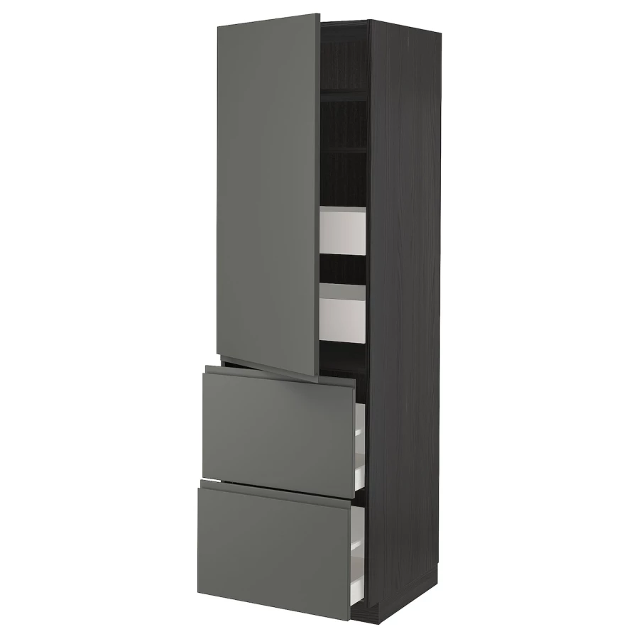 Высокий шкаф с ящиками - IKEA METOD/MAXIMERA/МЕТОД/МАКСИМЕРА ИКЕА, 200х60х60 см, черный/серый (изображение №1)