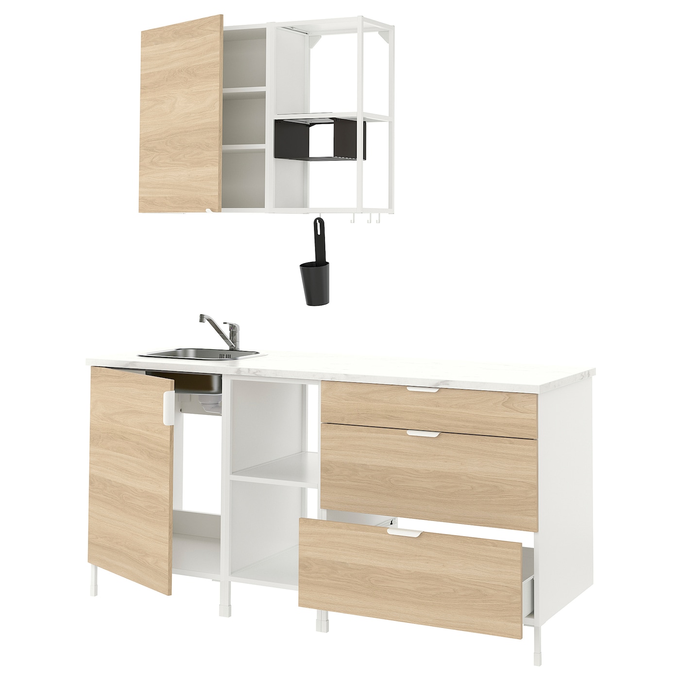 Кухонная комбинация для хранения вещей - ENHET  IKEA/ ЭНХЕТ ИКЕА, 183х63,5х222 см, белый/бежевый