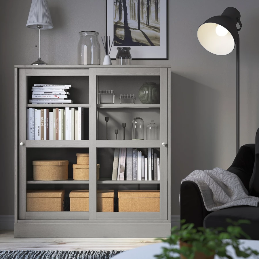 Шкаф-витрина - HAVSTA IKEA/ ХАВСТА ИКЕА, 134х121 см, серый (изображение №2)