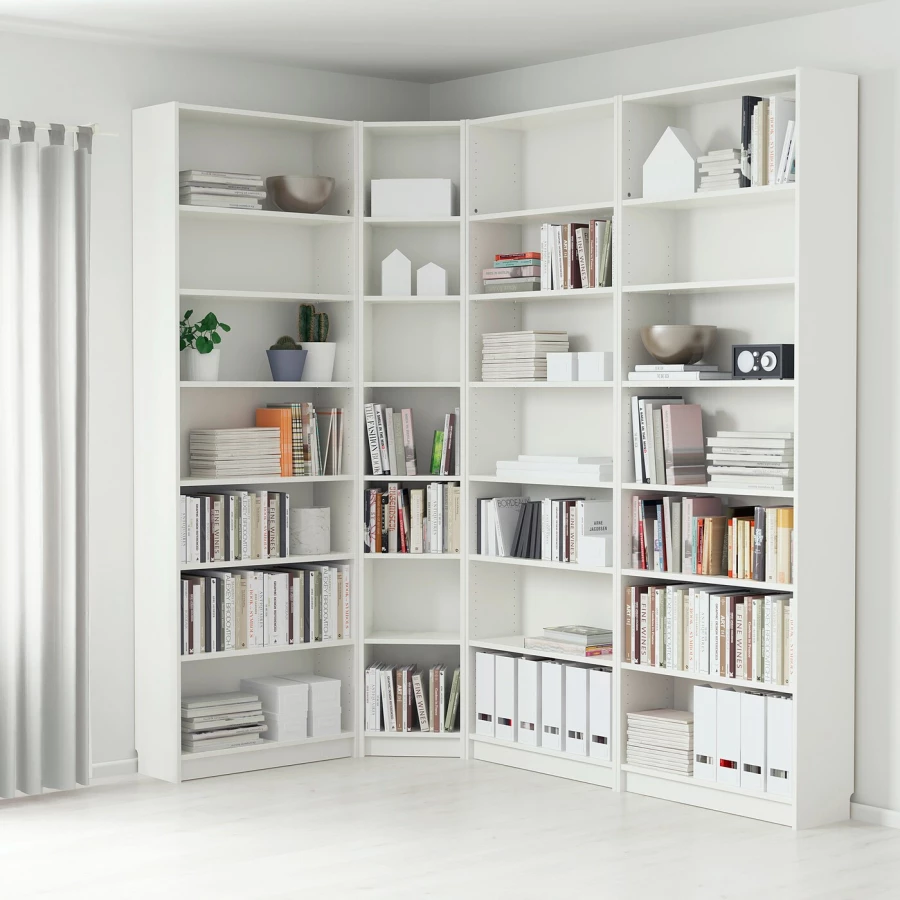 Угловой книжный шкаф - BILLY IKEA/БИЛЛИ ИКЕА, 28х135/215х237 см, белый (изображение №2)