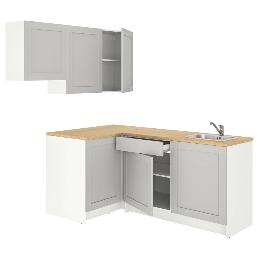 Угловая кухня -  KNOXHULT IKEA/ КНОКСХУЛЬТ ИКЕА, 220х183 см, белый/серый/бежевый (изображение №1)