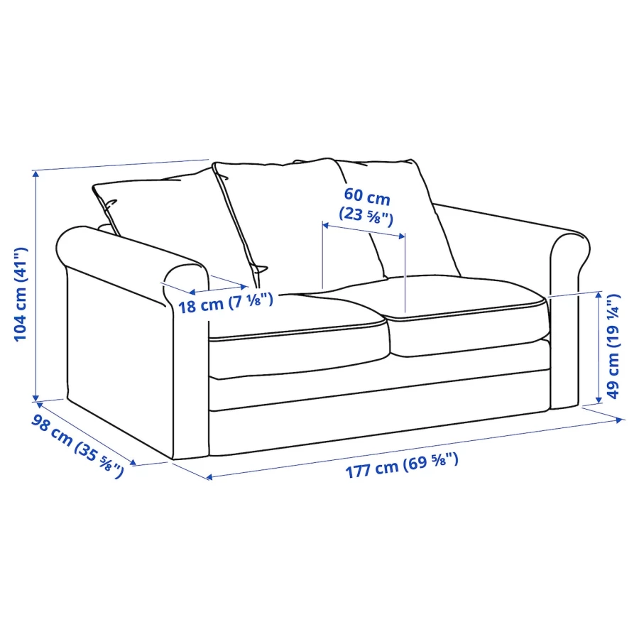 2-местный диван - IKEA GRÖNLID/GRONLID, 98x177см, бирюзовый, ГРЕНЛИД ИКЕА (изображение №8)