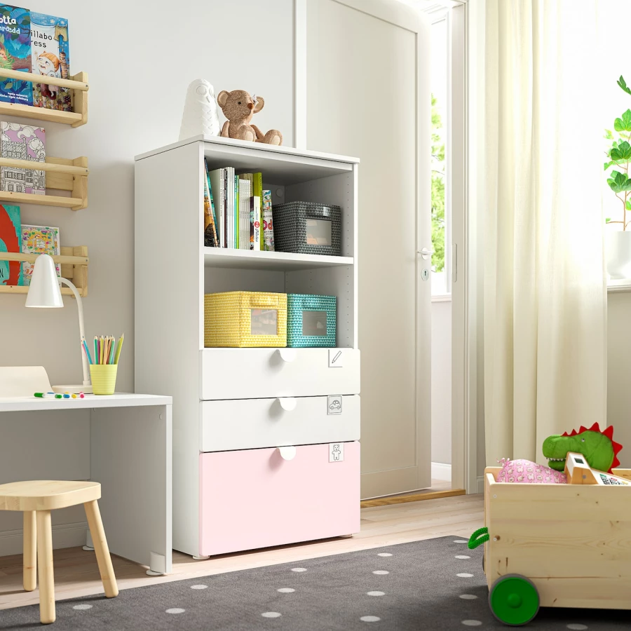 Комод детский - IKEA PLATSA/SMÅSTAD/SMASTAD, 60x42x123 см, белый/розовый, ИКЕА (изображение №3)