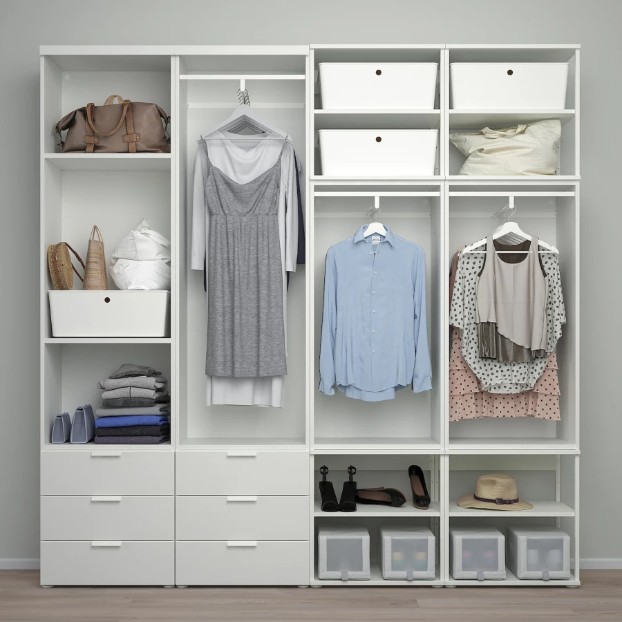 Открытый шкаф с 4 дверцами + 6 ящиков - IKEA PLATSA/ПЛАТСА ИКЕА, 41,8х240х241,1 см, белый/серый (изображение №5)