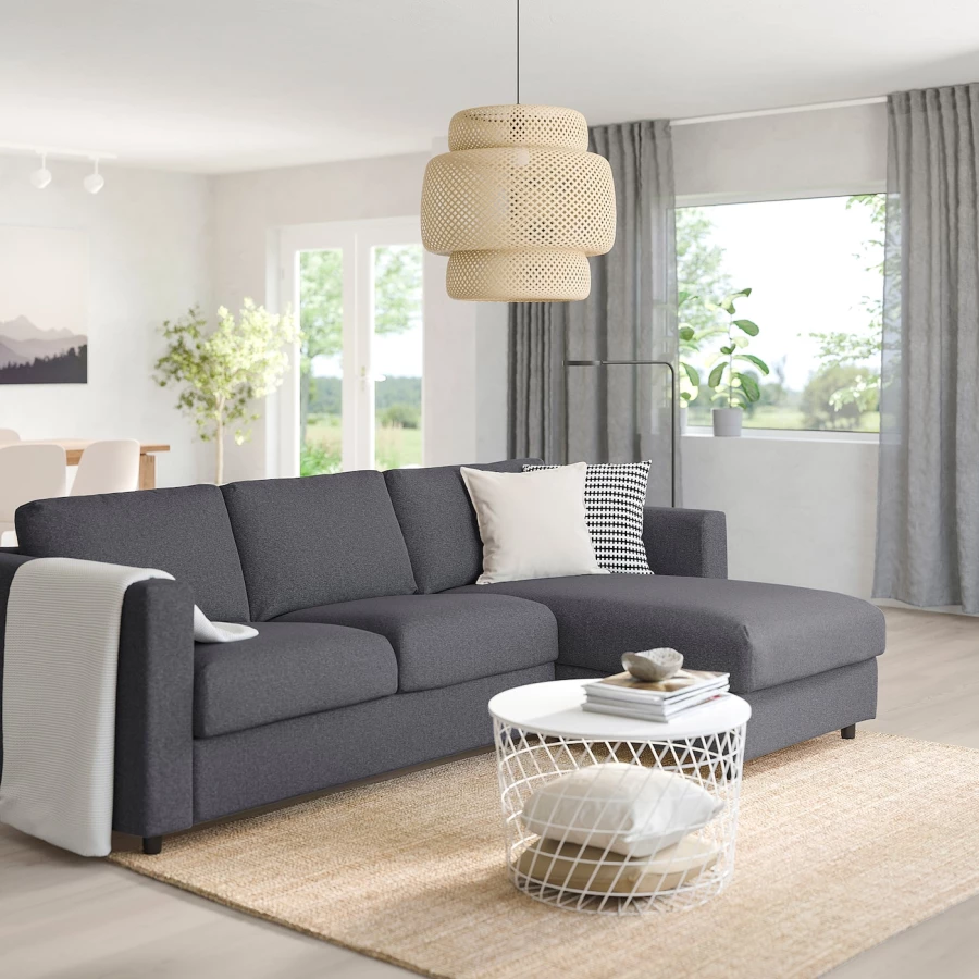 3-местный диван с шезлонгом - IKEA VIMLE, 98x241см, темно-серый, ВИМЛЕ ИКЕА (изображение №2)