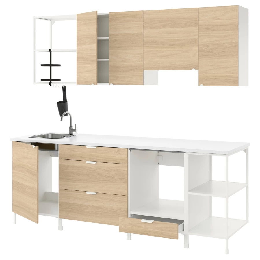 Кухня - ENHET  IKEA/ ЭНХЕТ ИКЕА, 243х222 см, белый/бежевый (изображение №1)