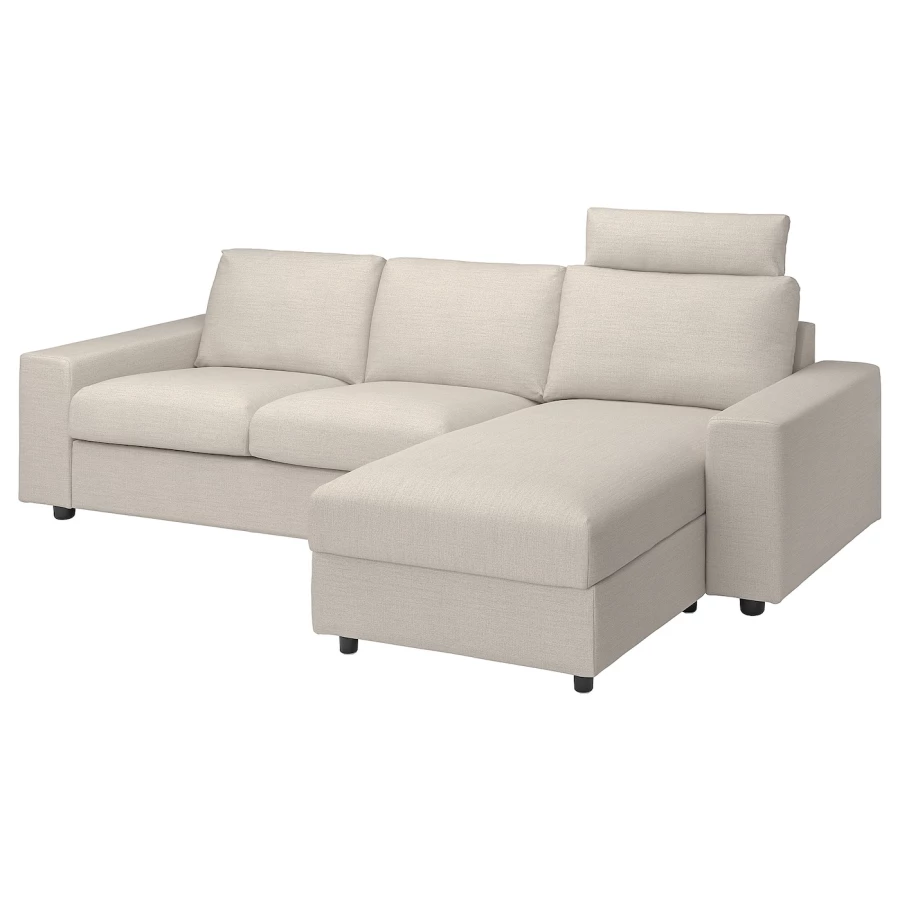 3-местный диван с шезлонгом - IKEA VIMLE, 98x266см, бежевый, ВИМЛЕ ИКЕА (изображение №1)