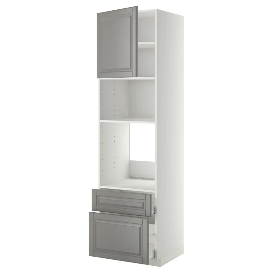 Высокий шкаф с ящиками - IKEA METOD/MAXIMERA/МЕТОД/МАКСИМЕРА ИКЕА, 220х60х60 см, белый/серый (изображение №1)