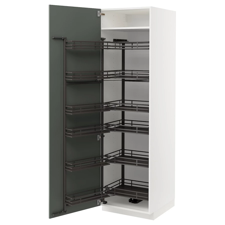 Высокий шкаф с выдвижной кладовой - IKEA METOD/МЕТОД ИКЕА, 60х60х200 см, белый/серо-зеленый (изображение №2)