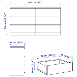 Второе фото. Комод с 6 ящиками - IKEA MALM ИКЕА МАЛЬМ, 160x78х48 см, дубовый шпон, беленый
