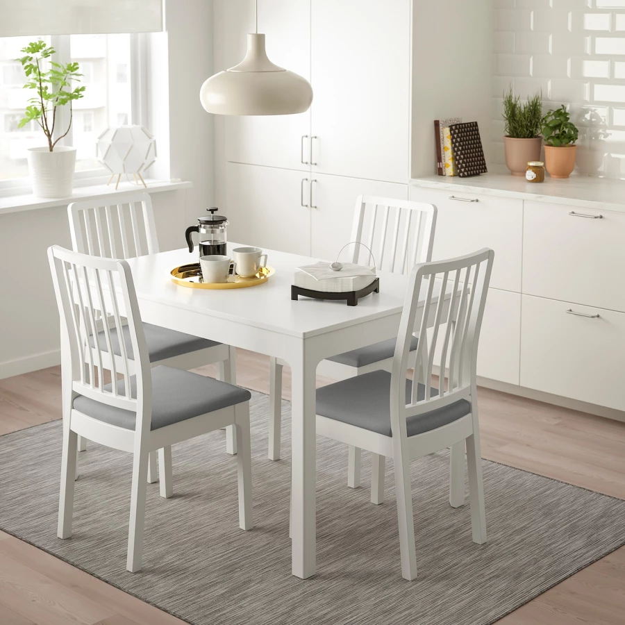 Стол и 4 стула - IKEA EKEDALEN/ЭКЕДАЛЕН ИКЕА, 120/180х80 см, белый/серый (изображение №4)
