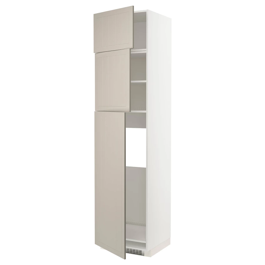 Высокий холодильный шкаф - IKEA METOD/МЕТОД ИКЕА, 60х60х240 см, бежевый/белый (изображение №1)