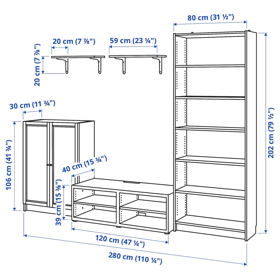 Шкаф для ТВ - IKEA BILLY\BESTÅ, 280x40x202 см, белый, Билли\Бесто ИКЕА (изображение №7)