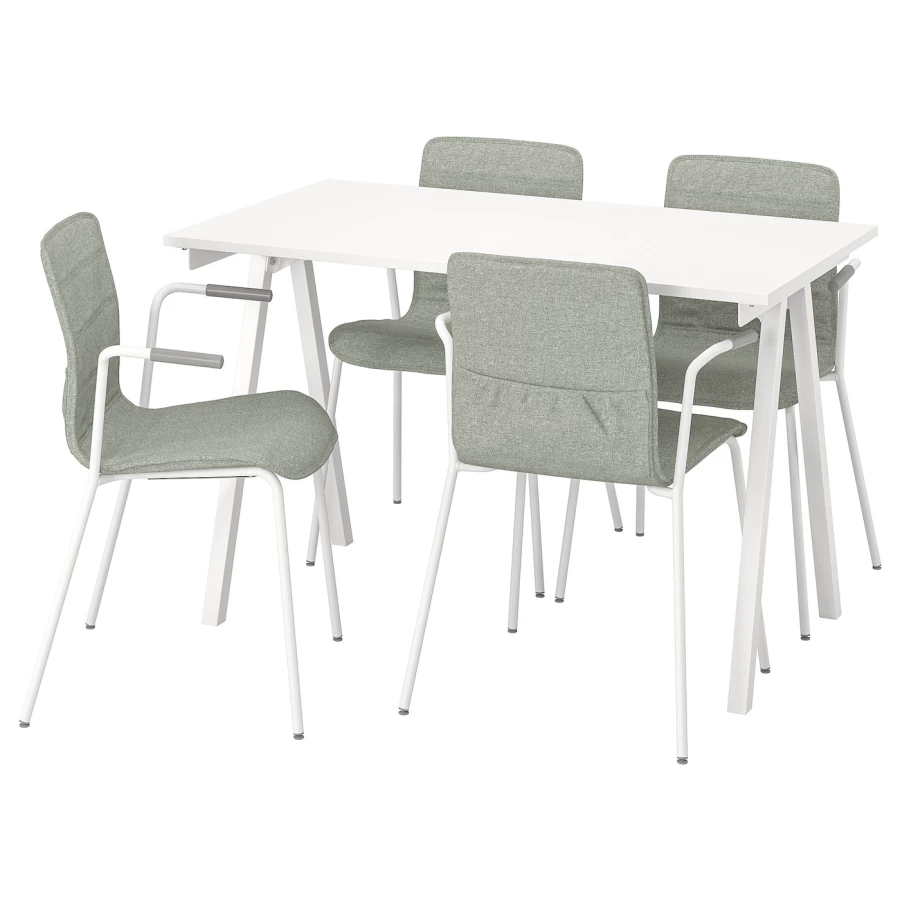 Комбинация: стол, 4 стула - IKEA TROTTEN/LÄKTARE/LAKTARE, 120х70 см, белый/светло-зеленый, ТРОТТЕН/ЛЭКТАРЕ ИКЕА (изображение №1)