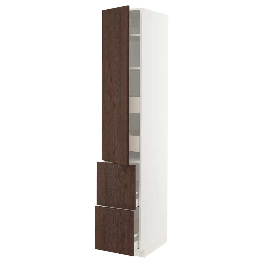 Высокий шкаф - IKEA METOD/MAXIMERA/МЕТОД/МАКСИМЕРА ИКЕА, 220х60х40  см, белый/коричневый (изображение №1)