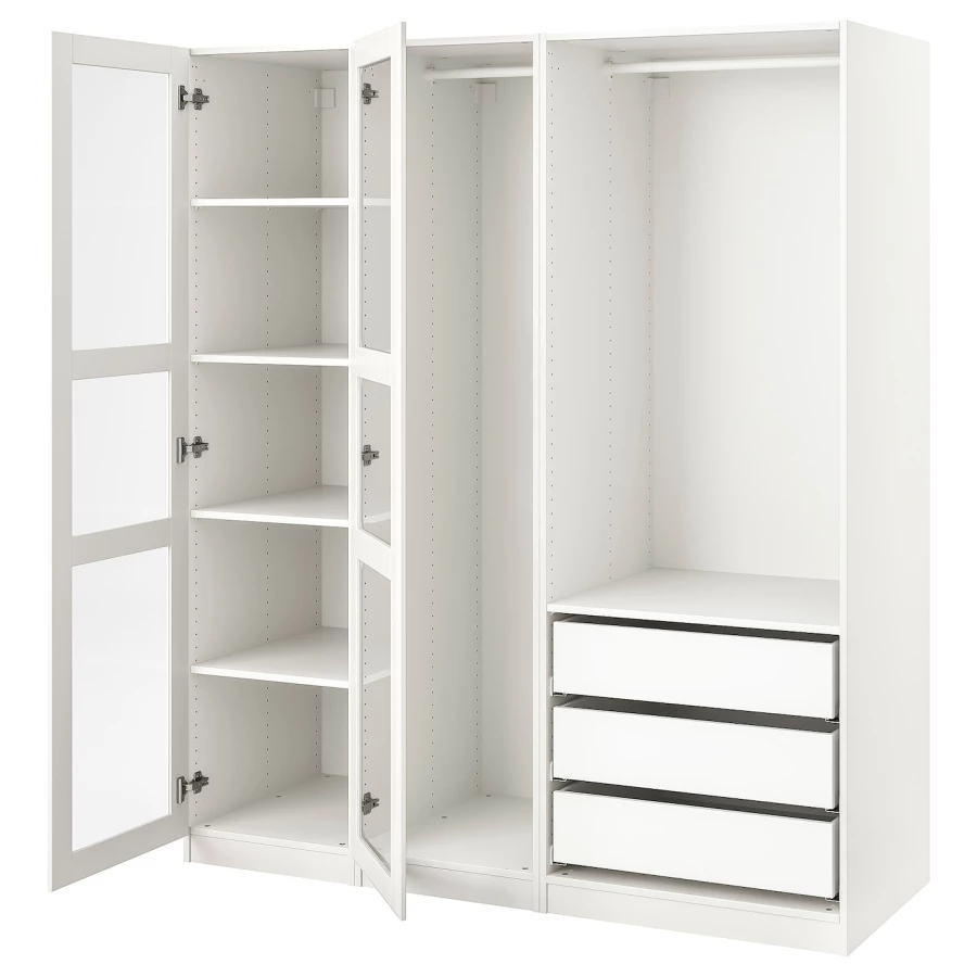 Гардероб - IKEA PAX/TYSSEDAL/ПАКС/ТИССЕДАЛЬ ИКЕА, 175x60x201 см, белый / из белого стекла (изображение №1)
