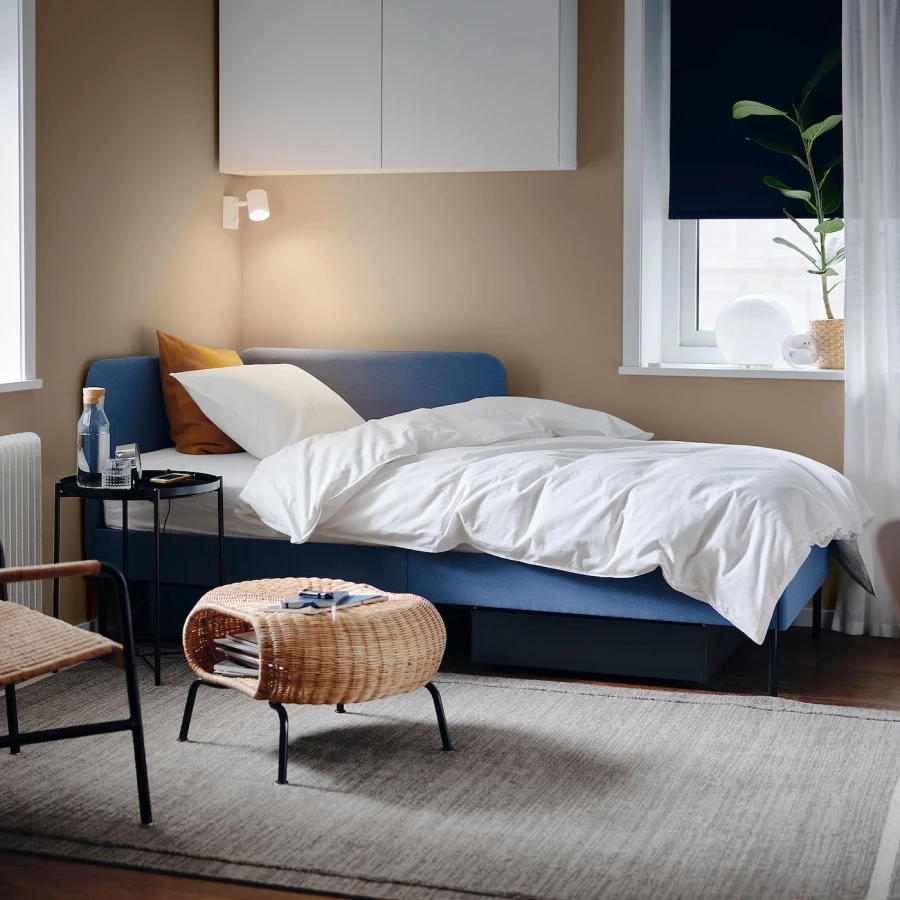 Каркас кровати с мягкой обивкой - IKEA BLÅKULLEN/BLAKULLEN, 200х90 см, синий, БЛОКУЛЛЕН ИКЕА (изображение №5)