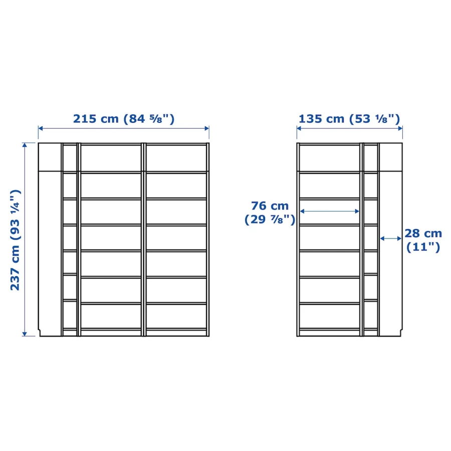 Угловой книжный шкаф - BILLY IKEA/БИЛЛИ ИКЕА, 28х135/215х237 см, белый (изображение №3)