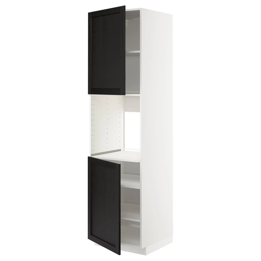 Кухонный шкаф-пенал - IKEA METOD/МЕТОД ИКЕА, 220х60х60 см, белый/черный (изображение №1)