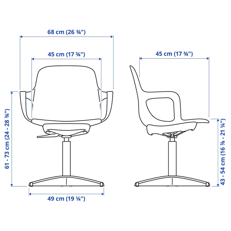 Офисный стул - IKEA ODGER, 68x68x90см, бежевый, ОДГЕР ИКЕА (изображение №13)