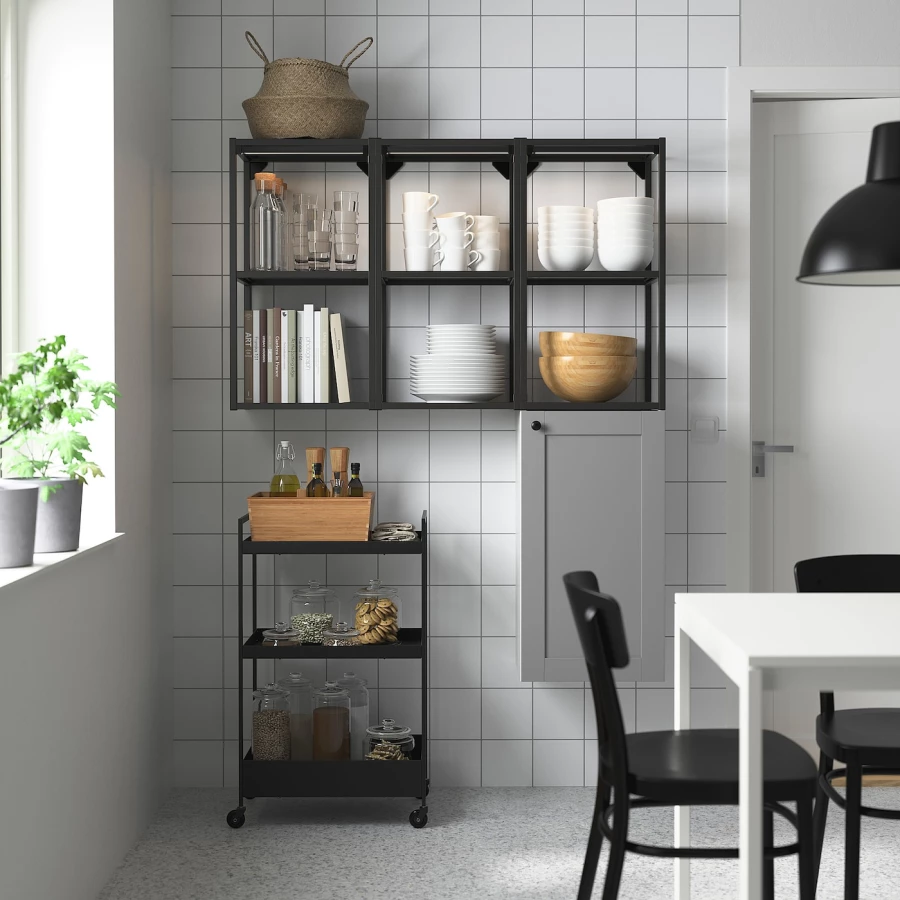 Книжный шкаф - IKEA ENHET, 120х32х150 см, антрацит/серый, ЭНХЕТ ИКЕА (изображение №2)