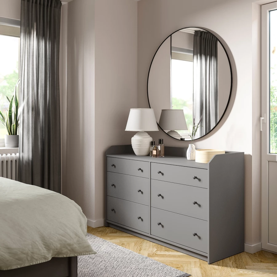 Комбинация мебели для спальни - IKEA HAUGA, 200x140см, серый/светло-серый, ХАУГА ИКЕА (изображение №7)