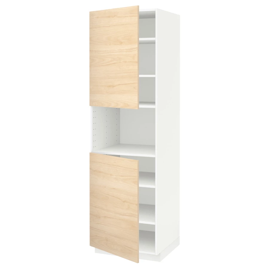 Высокий кухонный шкаф с полками - IKEA METOD/МЕТОД ИКЕА, 200х60х60 см, белый/под беленый дуб (изображение №1)