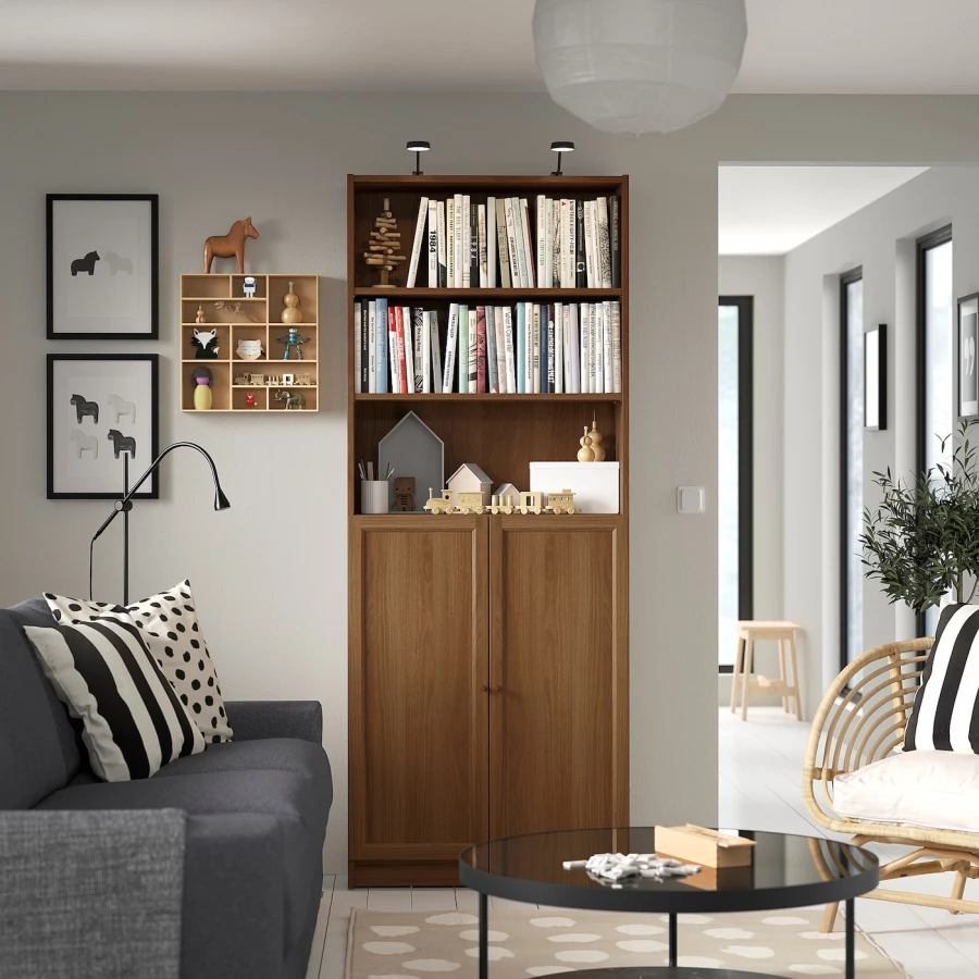 Книжный шкаф -  BILLY / OXBERG IKEA/ БИЛЛИ/ ОКСБЕРГ ИКЕА, 80х30х202 см, коричневый (изображение №2)