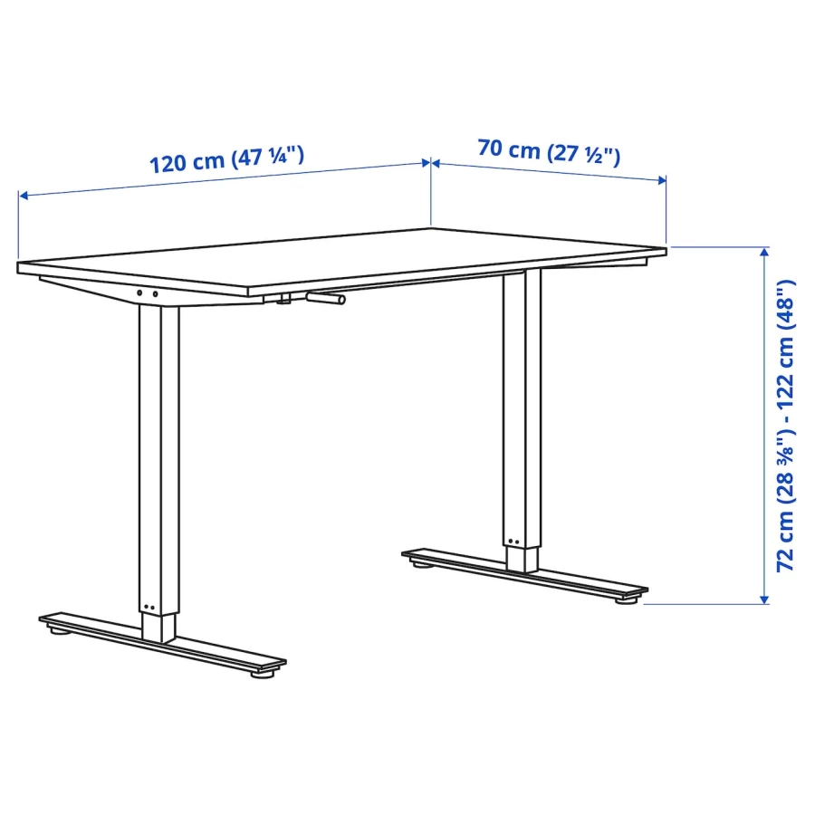 Письменный стол с регулировкой высоты - IKEA TROTTEN, 120х70х72-122 см, бежевый/белый, ТРОТТЕН ИКЕА (изображение №8)