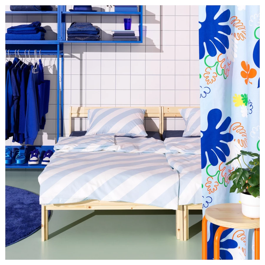 Пододеяльник и 1 наволочка - SLÖJSILJA / SLОJSILJA  IKEA / СЛЁЙСИЛЬЯ ИКЕА, 150x200/50x60 см, белый/голубой (изображение №3)