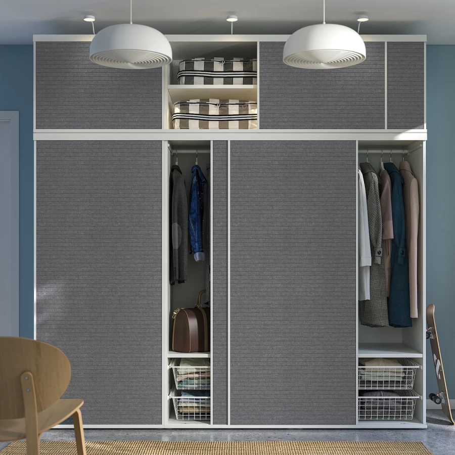 Шкаф с 6 раздвижными дверцами - IKEA PLATSA/ПЛАТСА ИКЕА, 57х180х221,1 см, белый/темно-серый (изображение №3)
