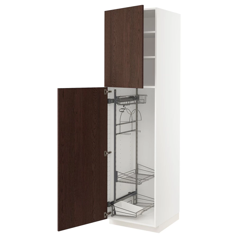 Высокий шкаф/бытовой - IKEA METOD/МЕТОД ИКЕА, 220х60х60 см, белый/коричневый (изображение №1)