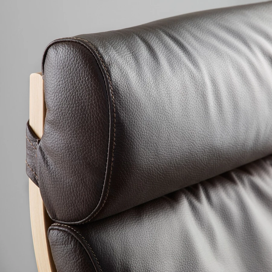 Кресло с подставкой для ног - IKEA POÄNG/POANG/ИКЕА ПОЭНГ , 100х82х68см, березовый шпон/глос темно-коричневый (изображение №5)
