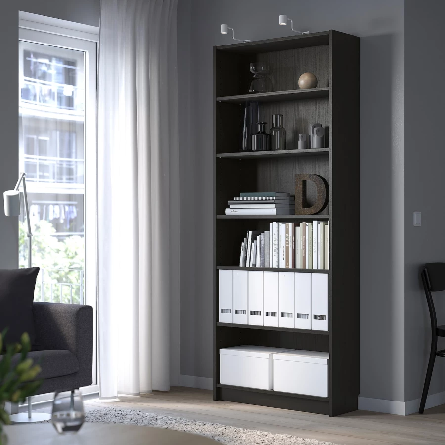 Открытый книжный шкаф - IKEA BESTÅ/BESTA, 28x80x202 см, чёрный, БЕСТО ИКЕА (изображение №2)