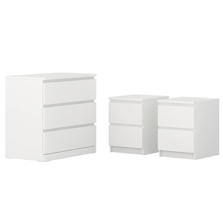 Мебель для спальни, набор из 3 предметов - IKEA MALM, 48х78х80/40х48х55 см,белый МАЛЬМ ИКЕА (изображение №1)